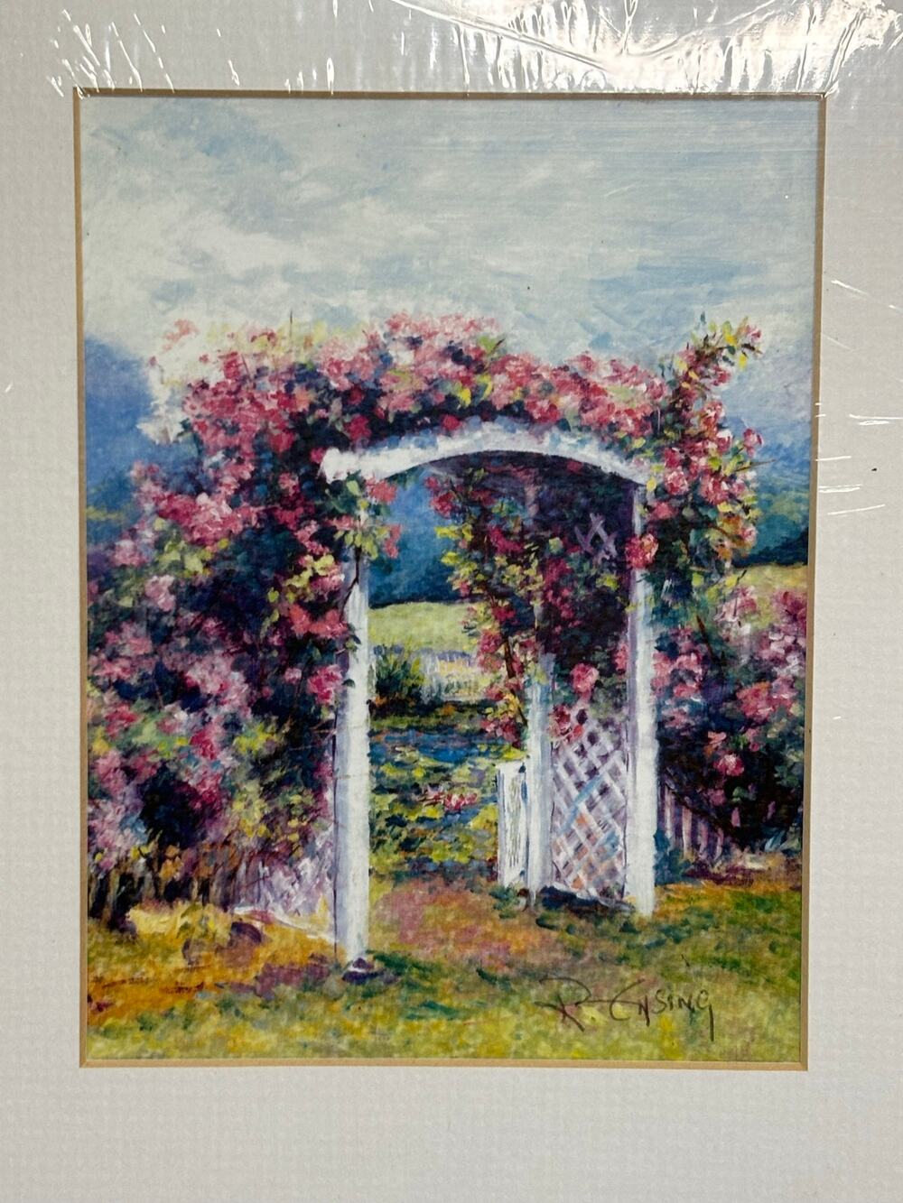 Dick Ensing Summer Rose Arbor Giclee Print Matted 4x6 Art